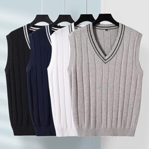 Gilet trikote san manch pou gason, vès men, kou an V, chanday, rad
