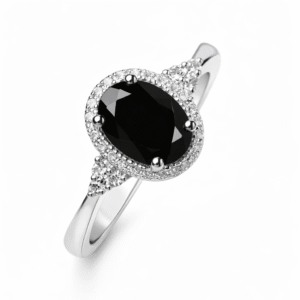 Bague Diamant Noir Taille Ovale – Halo