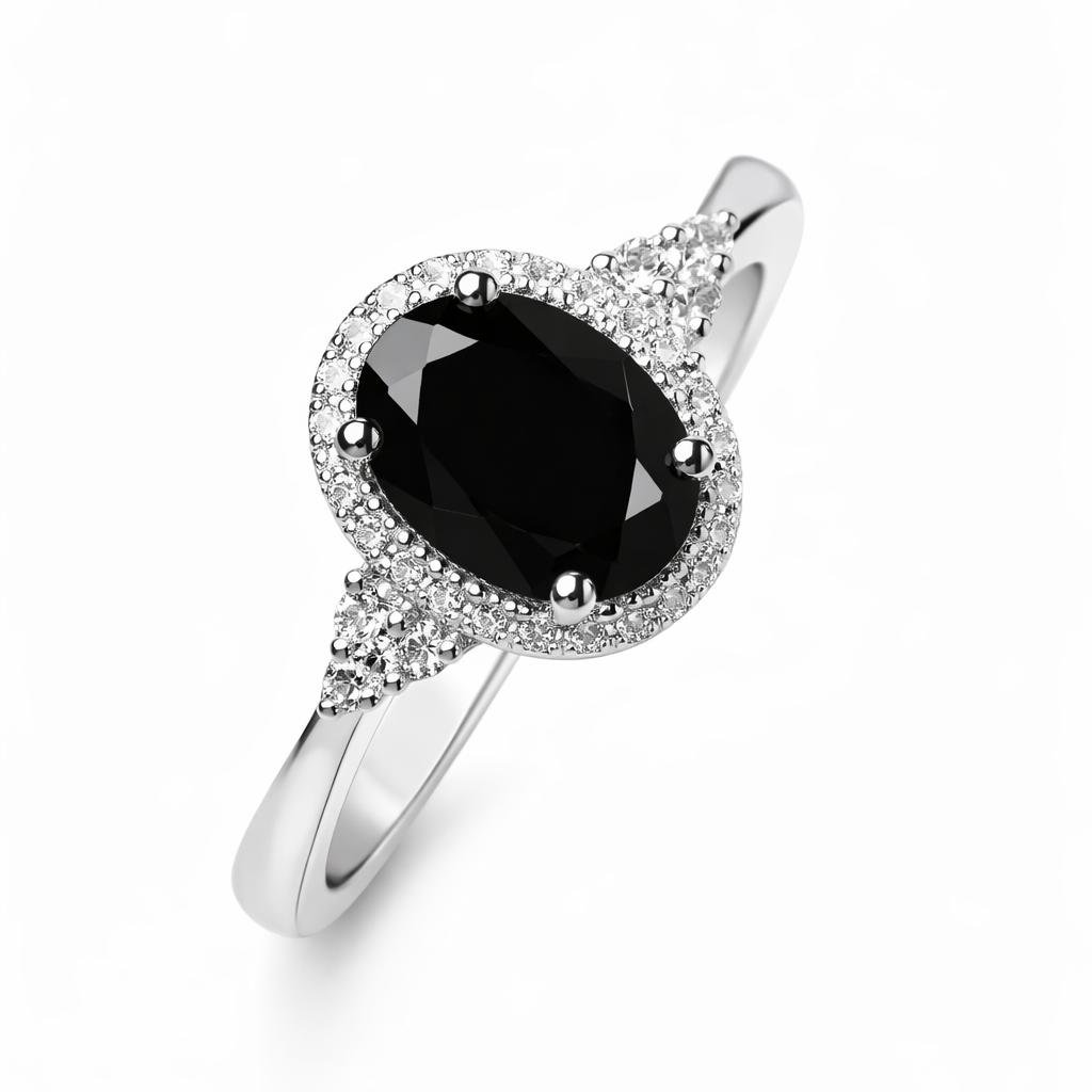 Bague Diamant Noir Taille Ovale – Halo