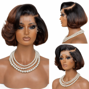 Perruque Bob Courte Ombre Brun Body Wave 13x4 Lace 200%