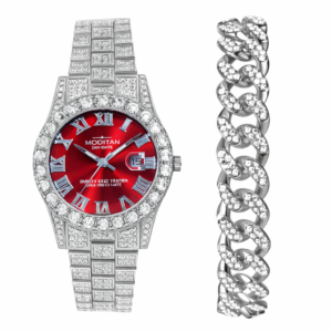 Montre Hip-Hop Iced Out Rouge Chiffres Romains