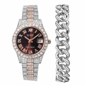 Montre Hip-Hop Iced Out Vert Chiffres Romains