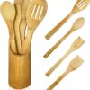 Ensemble ustensiles de cuisine en bambou naturel avec pot