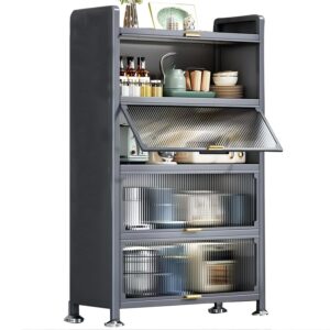 Meuble de Rangement Cuisine Multifonction Gris à Roulettes
