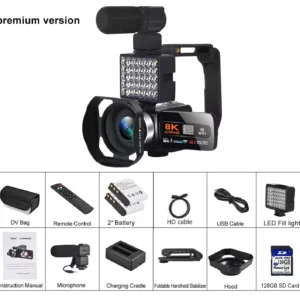 Caméscope 8K UHD 48MP WiFi – Vision Nocturne IR – Écran Tactile