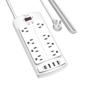 Nuetsa Multiprise Parasurtenseur 8 Prises 4 USB (USB-C) – Protection 2700J Câble 3m