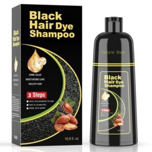 Shampoing Colorant Noir Naturel 3 en 1 16,9 oz – Huile d’Argan Couverture Cheveux Gris