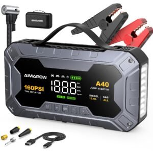 AIMAPOW A40 Démarreur de Secours 8000A avec Compresseur 160 PSI – Power Bank 27 000 mAh