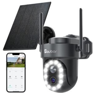 Caméra de Sécurité Solaire AUBOR 2K – Sans Fil avec Vision Nocturne Couleur