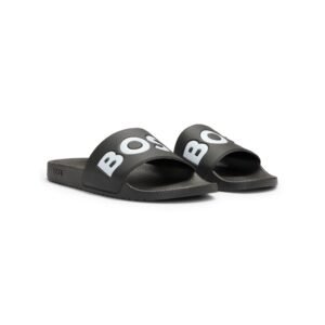Sandales BOSS Aryeh Noir – Claquettes à Logo Blanc Contrasté